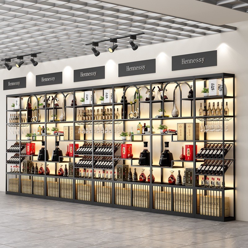 落地式红酒柜铁艺金色带灯红酒架子展示架酒庄葡萄酒洋酒陈列架
