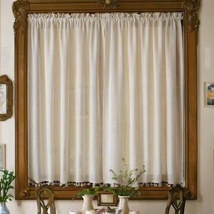 日式窗帘免打孔安装纱帘透光不透人短款半帘棉麻遮阳飘窗隔断门帘