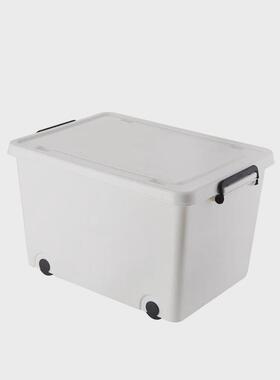 v3fp收纳箱白色塑料加厚衣物被子整理箱带盖带轮子储物箱特大号