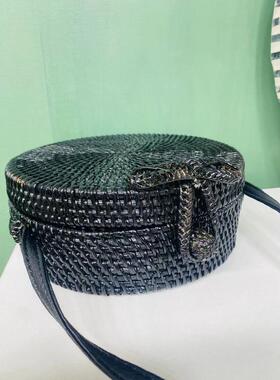 藤编包ins皮黑色包森系篮子篓子复古文艺手工编织斜跨扣包