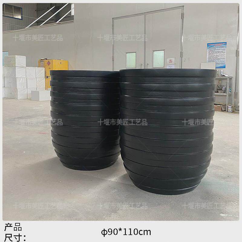 玻璃钢螺纹花盆商场条纹花钵波浪造型花器酒店美陈大花缸艺术花器