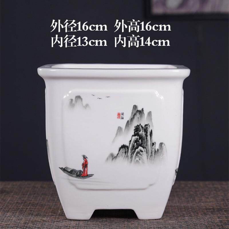 花盆陶瓷高款四方盆绿植兰花盆栽盆精致手绘贴画简约北欧新款陶盆