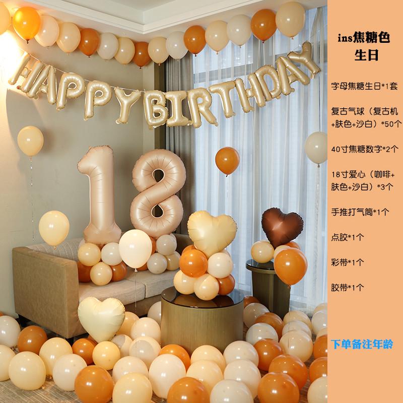 网红生日快乐女孩男孩派对场景布置用品背景墙气球18岁周岁礼装饰