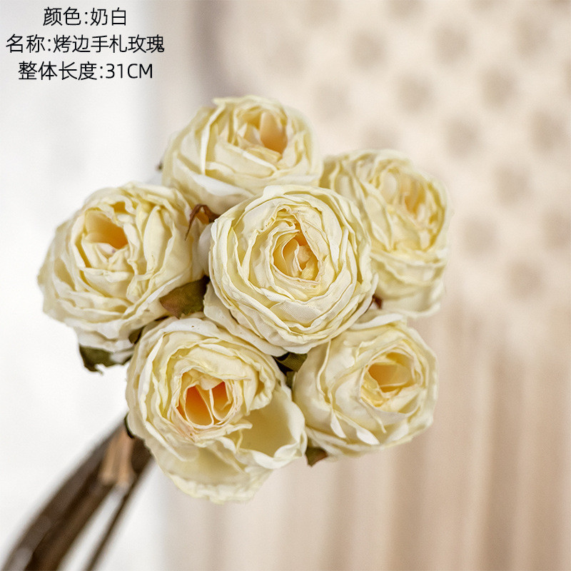 欧式烤边复古玫瑰花假花干花花束摆设家居客厅装饰花花艺摆件