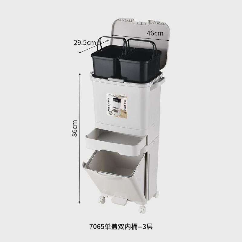 厨余分类垃圾桶新款家用高颜值厨房垃圾桶带盖按压脚踩可移动
