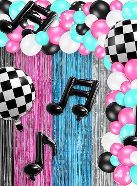 复古主题气球拱门音乐重回迪斯科雨丝装饰电光蓝套装音符生日派对