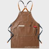 围裙pu防油防水理发店印字logo家用厨房餐饮定制美甲工作服罩衣