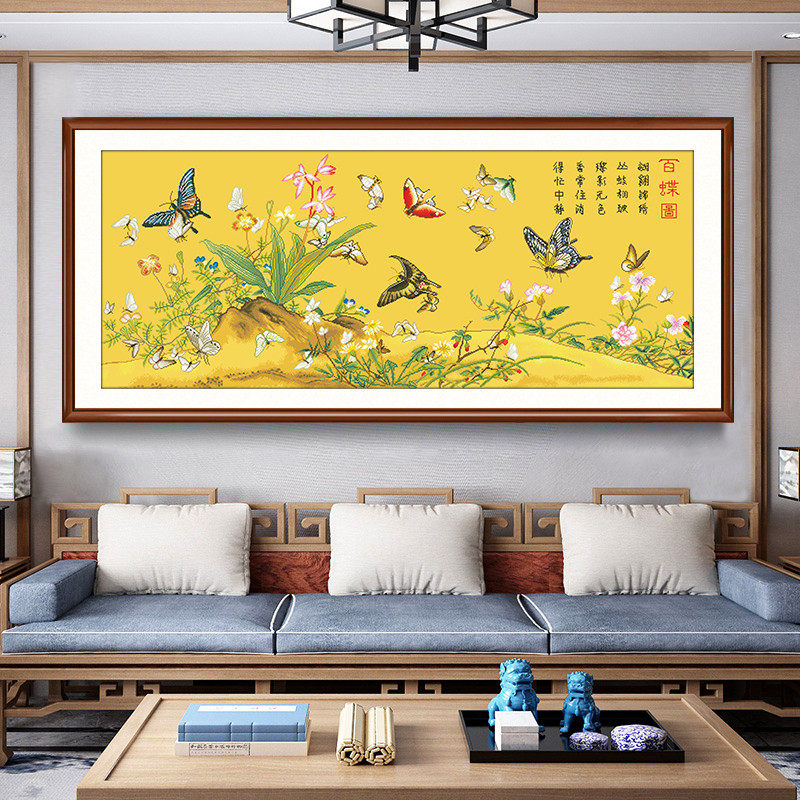 19n新款线绣蝶图十字绣2024百客厅大幅现代名画手工自己绣花卉满