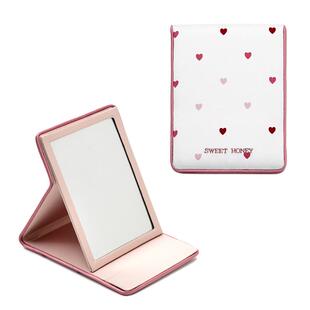 酒红色爱心可折叠化妆镜便携镜子方镜甜美底色见详情客厅新品