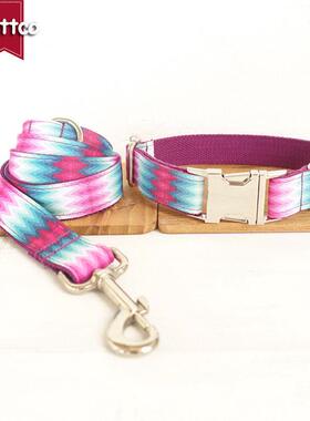 muttco自主设计 紫色现货狗项圈 紫色孔雀牵引套装 宠物用品花纹