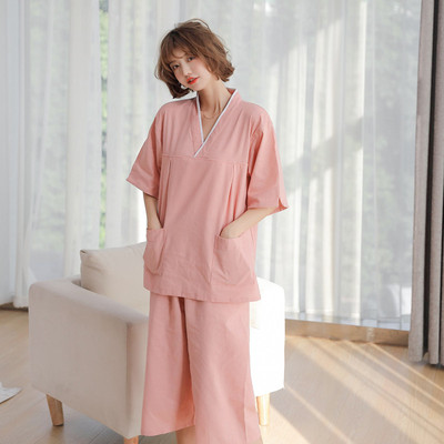 桑拿汗蒸服情侣亚麻浴服大码定制按摩养生中长款服麻家居服足新款