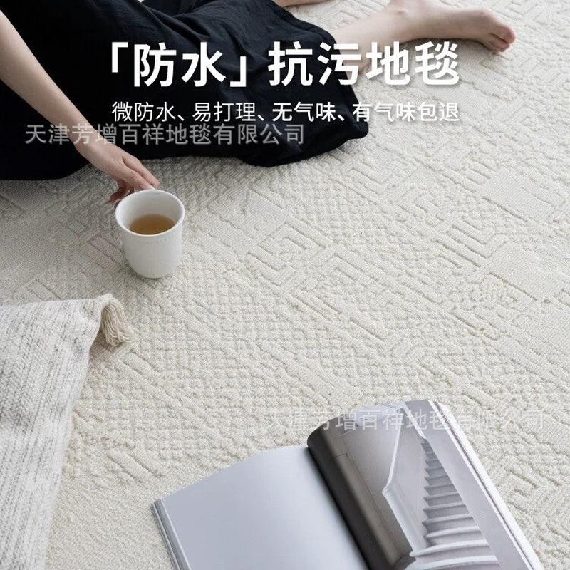 客厅地毯2024新款极简高级设计感奶油风防水高端别墅家用隔音减震