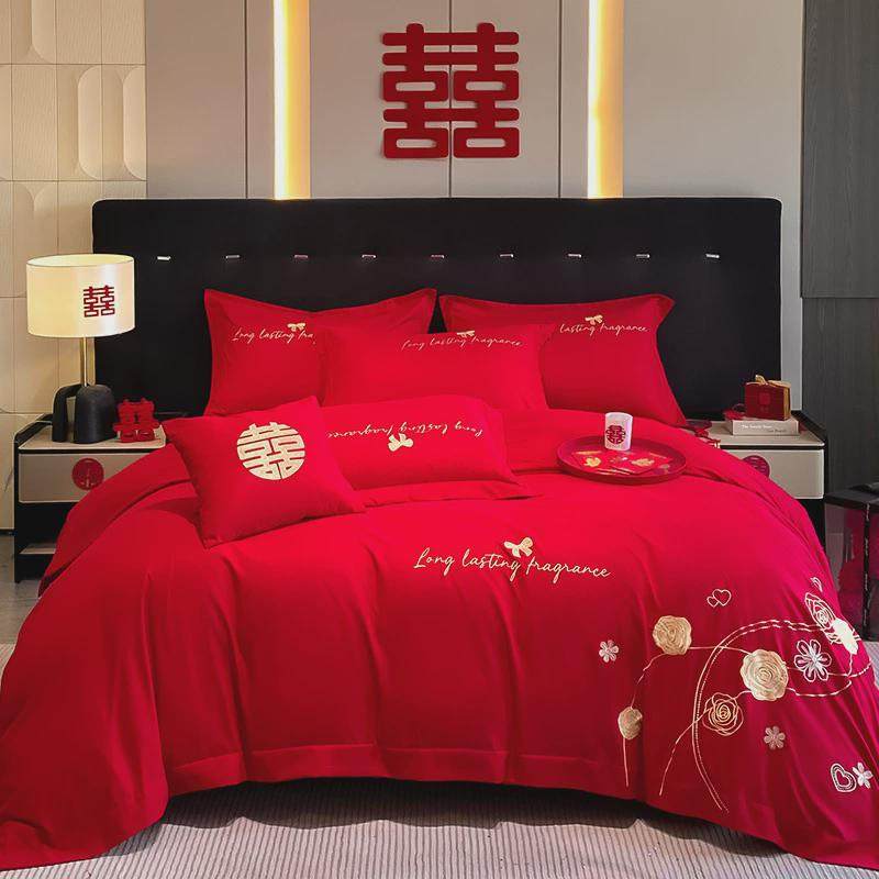 结婚四件套被大红色喜新婚婚房床单被套床笠婚庆喜庆床上用品,床上用品,床品套件/四件套/多件套,淘宝优惠券,粉丝福利购,淘宝优惠卷