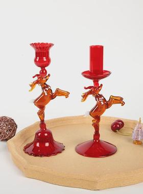 热销热卖圣诞系列玻璃烛台摆件创意圣诞树家用客厅高脚烛台玻璃工