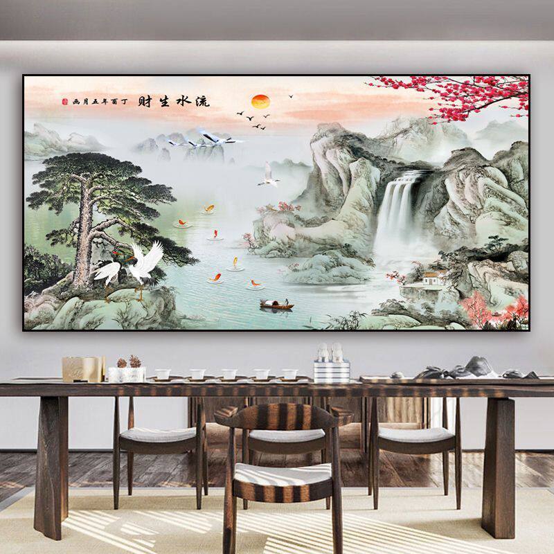 2023新款黄山山水国画水墨迎客松中式客厅沙发茶室办公室装饰挂画