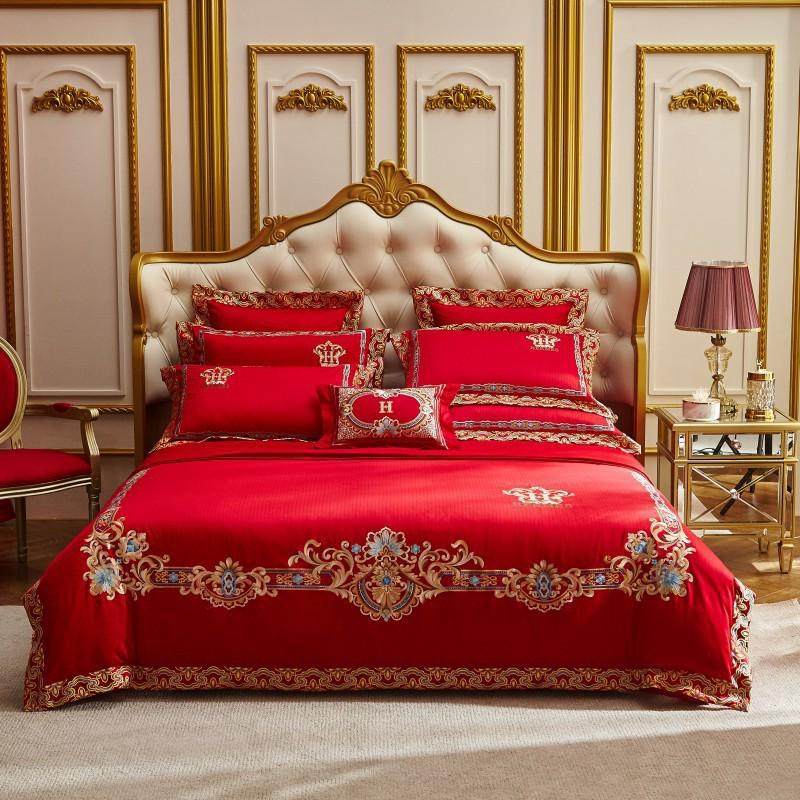 刺绣婚庆四件套大红结婚床上用品婚房喜被新婚六件套床品,床上用品,婚庆床品套件,淘宝优惠券,粉丝福利购,淘宝优惠卷