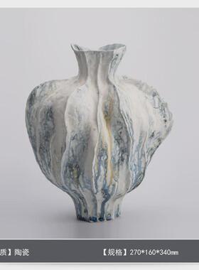 侘寂风鎏墨班青陶瓷花瓶家居花艺手工样板间花器中古艺术饰品摆件