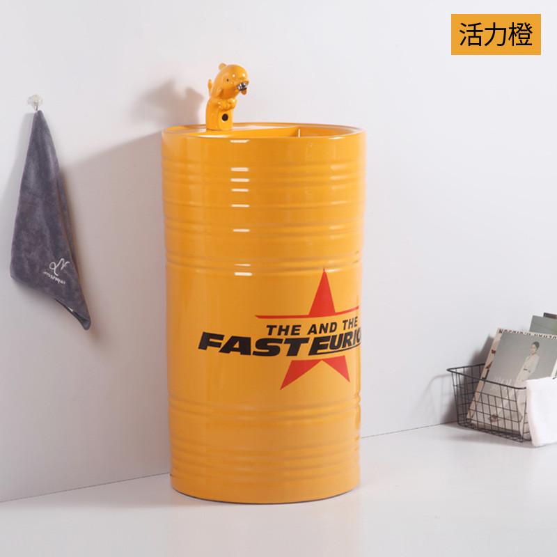 酒吧卫生间个性化黑色油桶复古工业风洗手台立柱盆酒店厕所洗漱盆