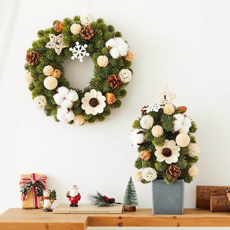 韩式小型诺贝松圣诞树圣诞节套餐装饰品桌面摆件花环藤条场景布置