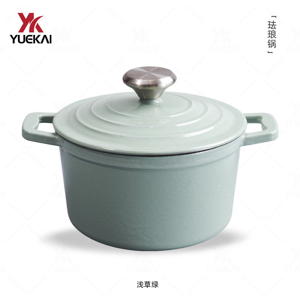 月凯现货批发 18cm搪瓷 铸铁珐琅锅 双耳汤锅炖锅珐琅锅不粘锅