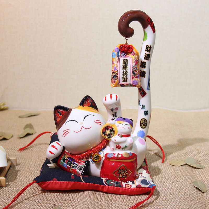 福缘猫招财猫摆件创意礼品招财猫装饰长尾可爱猫咪日系招财猫