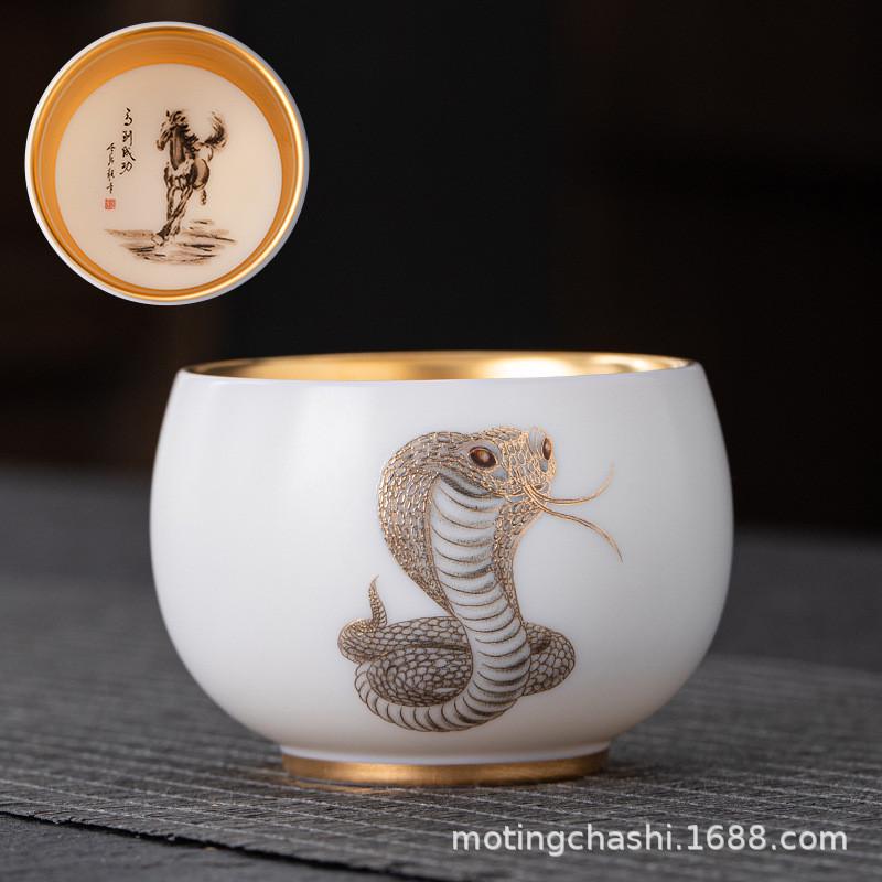 宋瑜手作鎏金茶杯主人杯单杯十二生肖套装羊脂玉功夫茶具品茗杯子
