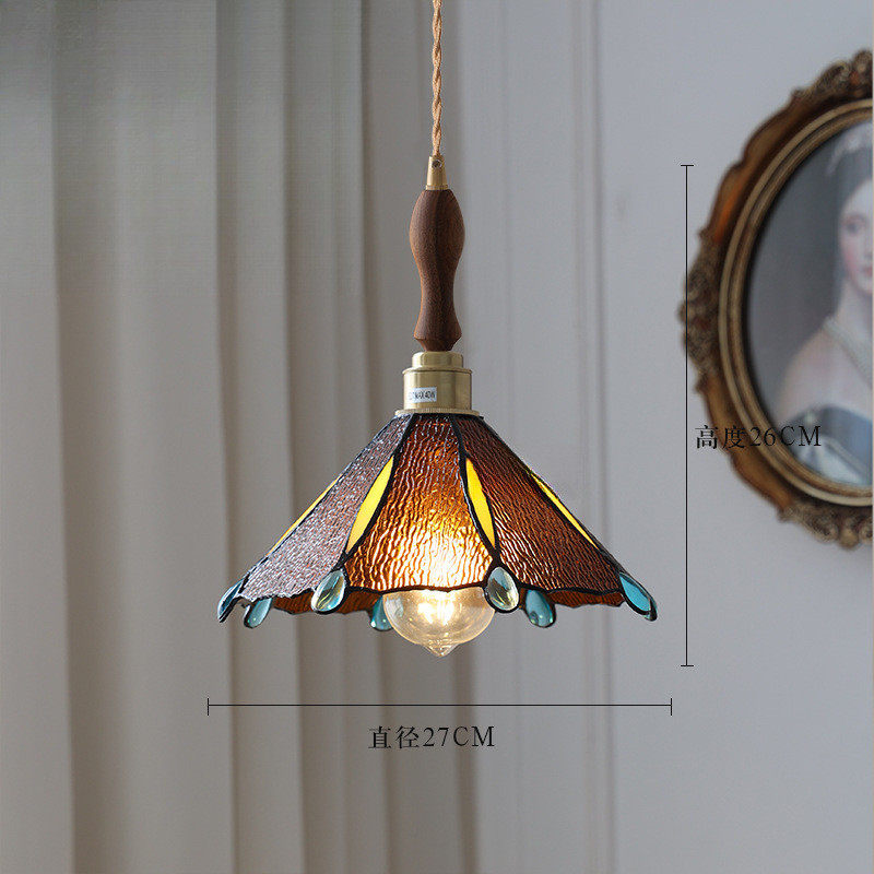 彩蝴蝶玻璃小吊灯美式吧台餐桌吊灯黄铜灯中古复古温馨女孩床头灯