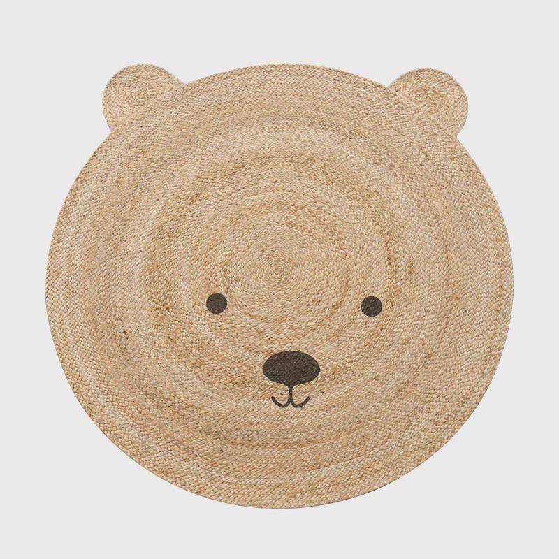 天然黄麻编织地垫儿童房阳台卧室床边儿童区爬行垫圆形卡通熊地毯,居家布艺,地毯,淘宝优惠券,粉丝福利购,淘宝优惠卷