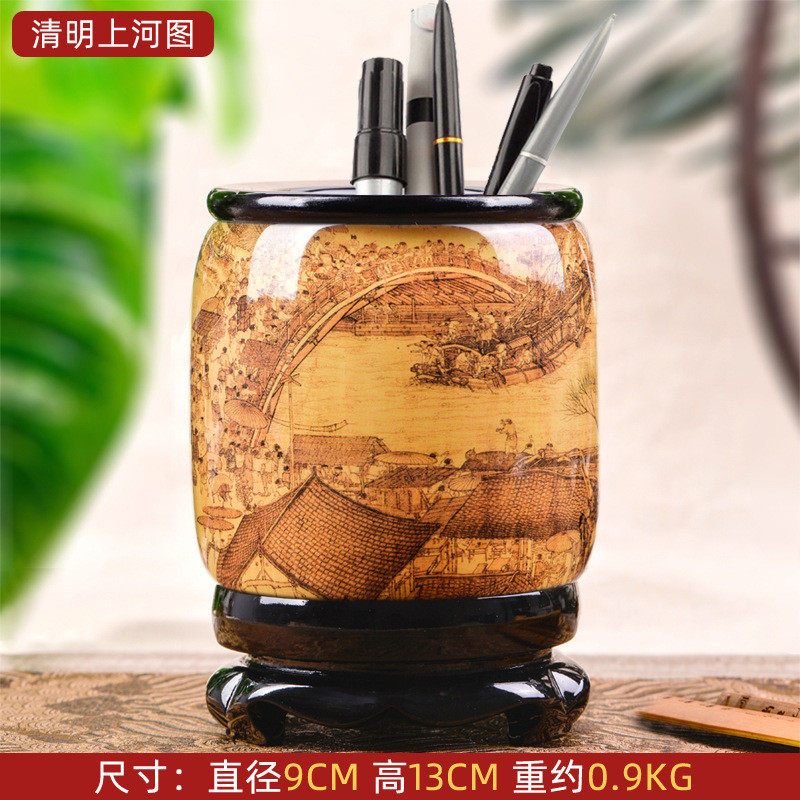 创意旋转笔筒工艺品摆件浮雕水晶办公室桌面商务会议礼品定 制