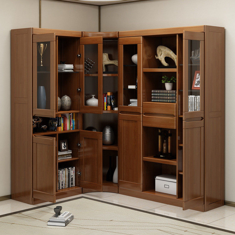 厂家直销实木书柜两门三门转角组合储物柜书房办公室通用中式柜子