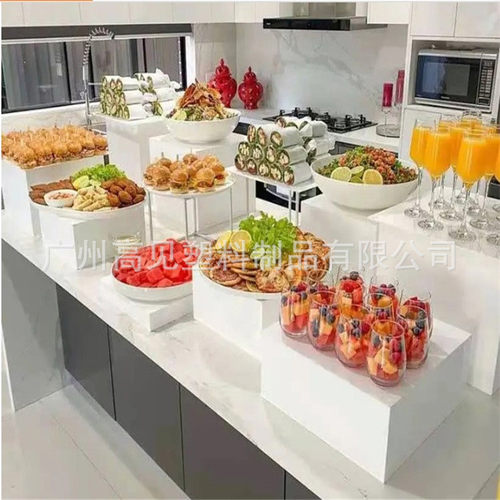 亚克力甜品台白色黑色茶托盘婚礼展示架透明歇点心架道具摆件