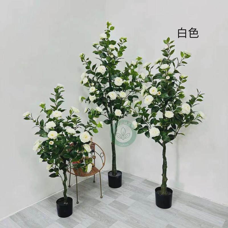 仿真茶树玫瑰仿真花家具室内装饰植物盆栽盆景绿植橱窗客厅落地