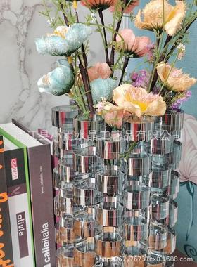 现代样板间透明水晶几何摆件简约装饰线条桌面电视柜摆设饰品花器