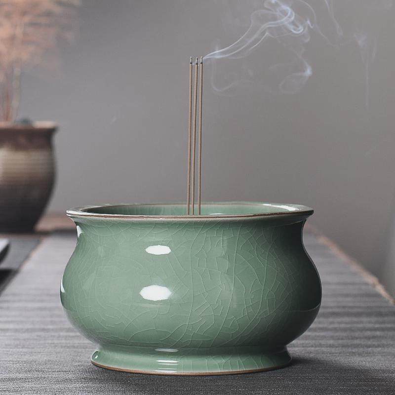 青瓷大号平底炉家用室内陶瓷插檀香线香供奉摆件,家居饰品,香薰炉,淘宝优惠券,粉丝福利购,淘宝优惠卷