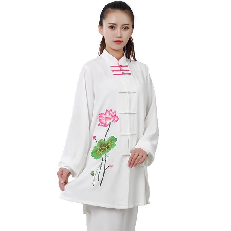 练功极太极服裤春夏款星光麻刺绣手工女晨练服武术太极拳宏中长款