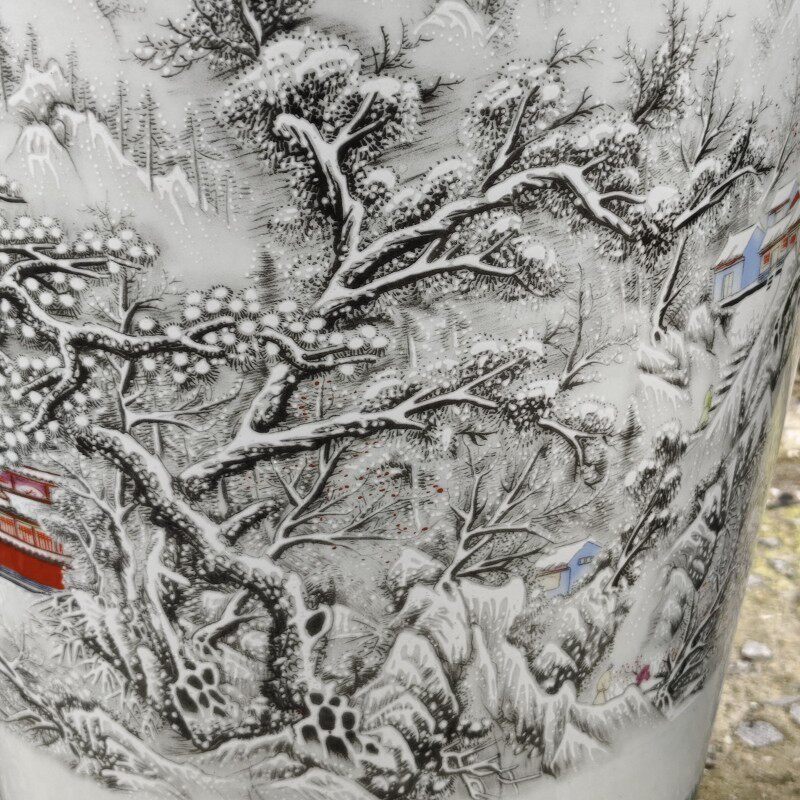陶瓷落地大花瓶批发仿古裂纹釉雪景90cm瓷瓶开业摆件礼品插花婚庆