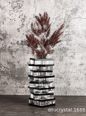 热销新品现货玻璃花器现代马赛克时尚插花欧式直筒水晶花瓶装饰摆