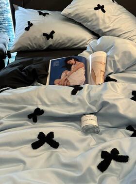 9WOR春夏季刺绣冰丝床上四件套可爱狗狗丝滑裸睡宿舍床单被子套三