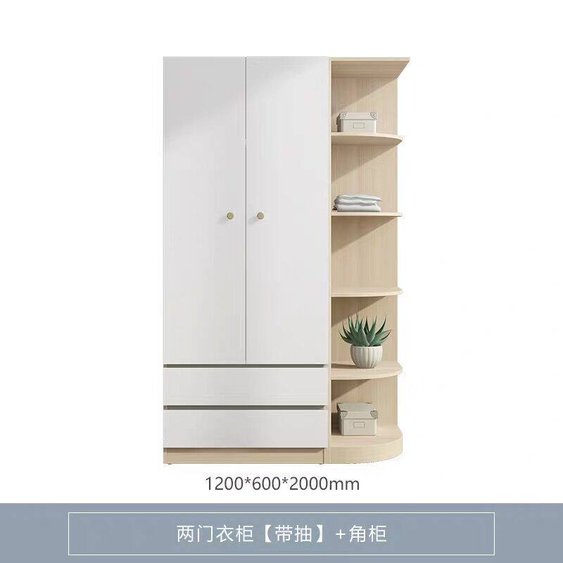 带光现代简约衣柜推拉门志抽双门角柜顶柜小户型卧室储物衣橱家具
