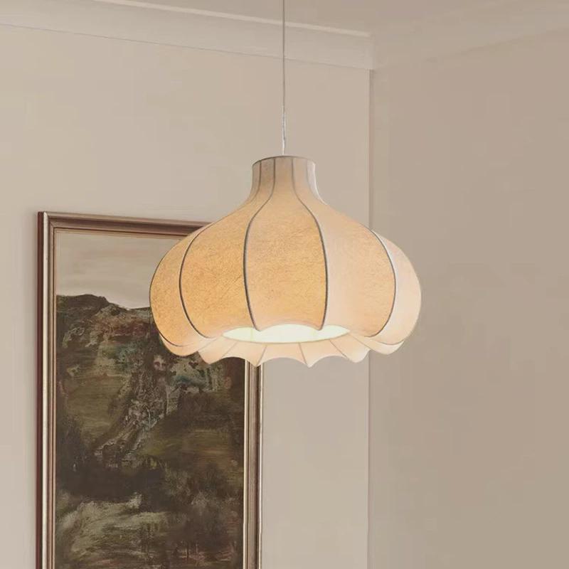 中古蚕丝吊灯餐厅客厅简约侘寂高级感法式奶油风卧室吊灯温馨浪漫