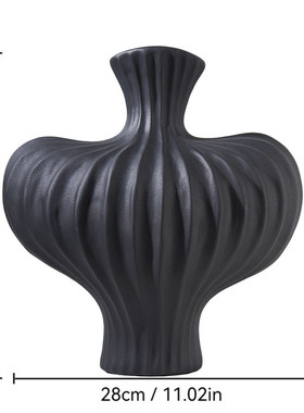 陶瓷花瓶摆件客厅法式ins高级感侘寂风黑色小众玄关干花复古软装