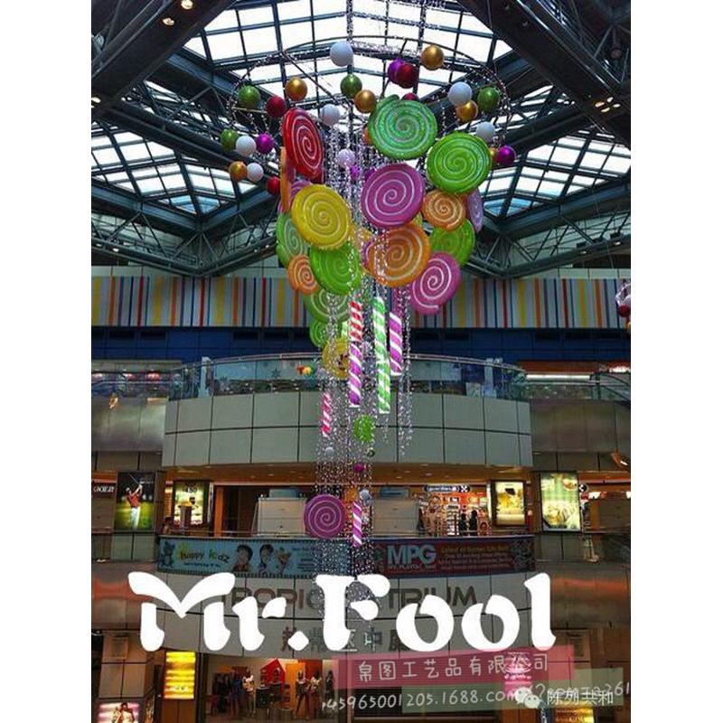 秋冬圣诞美陈商场酒店购物中心棒棒糖装饰中空吊饰泡沫雕塑装饰