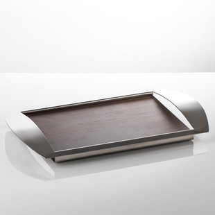 c4wb意式简约胡桃木托盘圆收纳托盘家居装饰香薰摆放盘不锈钢托盘