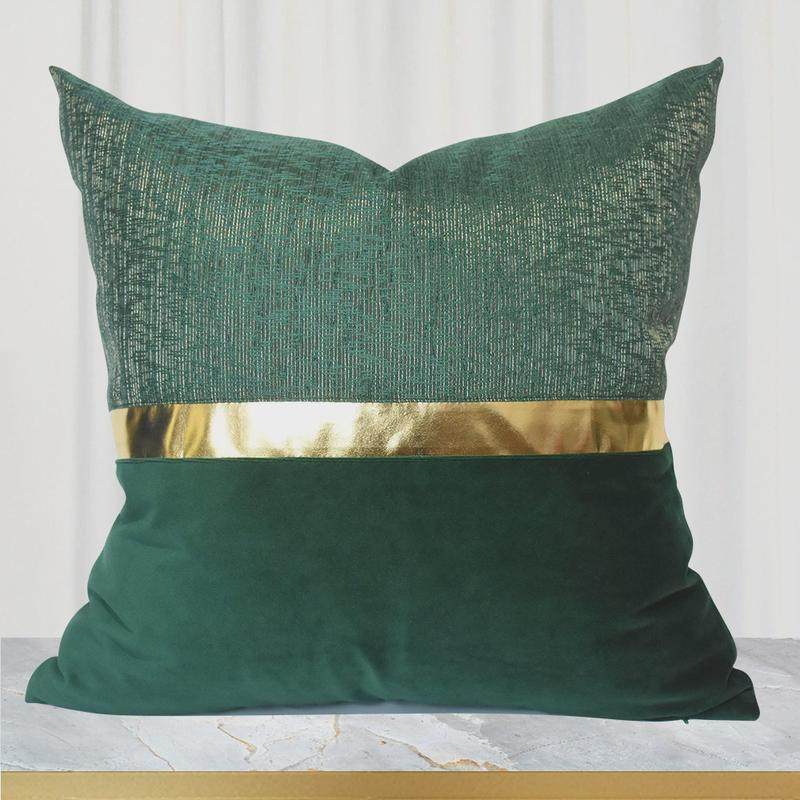 现代新中式抱枕套奢华深绿色拼接沙发抱枕套客厅样板间靠背靠垫套
