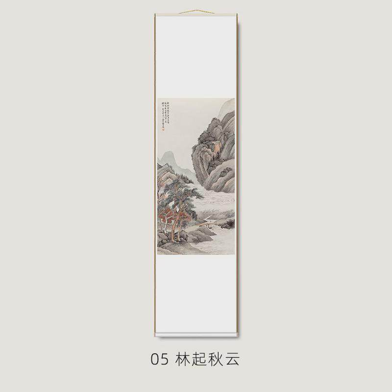 吉祥山水竖版长条卷轴画客厅国画玄关装饰画过道书房茶室挂画立轴