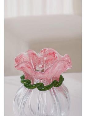 百财中古敞口客厅玻璃花瓶白菜褶皱感百搭水培花器