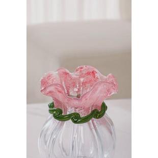 百财中古敞口客厅玻璃花瓶白菜褶皱感百搭水培花器