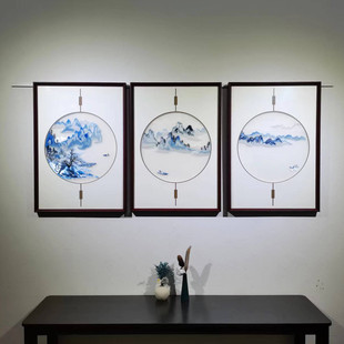 蘇繡成品掛畫透明三聯娟刺繡新中式 款 蘇繡裝 飾畫 客廳絲經典