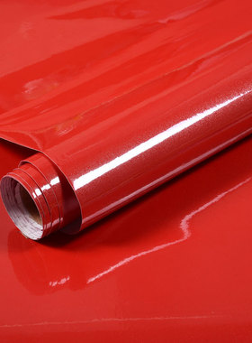 红色墙纸自粘防水防潮厨房桌面衣柜加厚烤漆亮面贴纸橱柜家具翻新