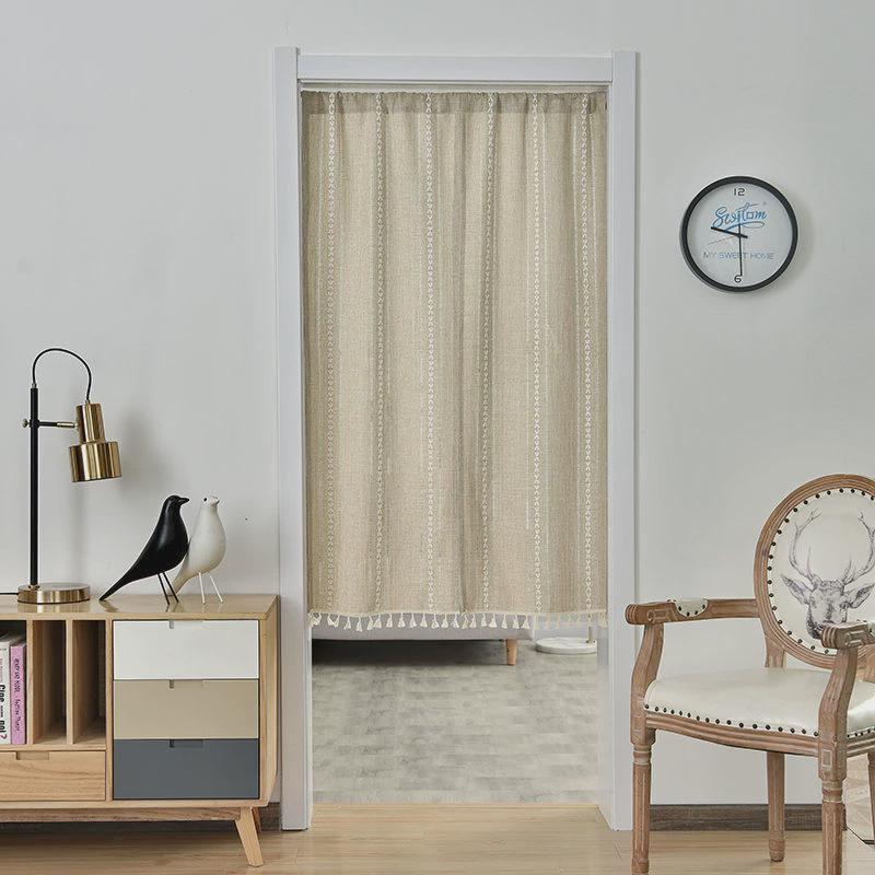 厨房门帘布艺加厚棉麻半帘短帘免打孔隔断帘日系家用卧室进门帘